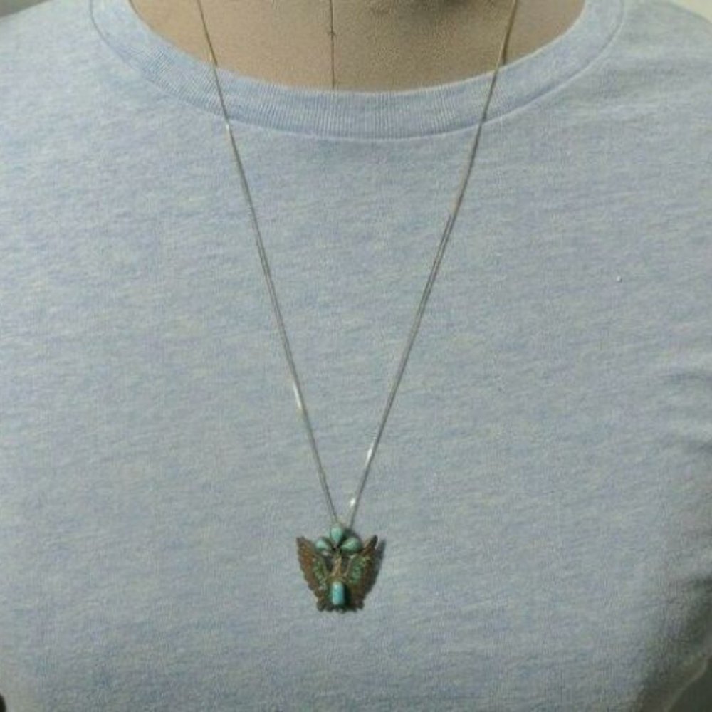 Navajo Turquoise Coral Silver  Kachina pendant pin - Picture 4 of 5